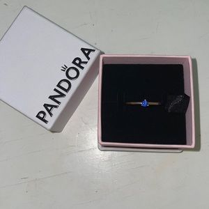 Pandora Stellar Blue Solitaire Ring, Rose Gold-Plated